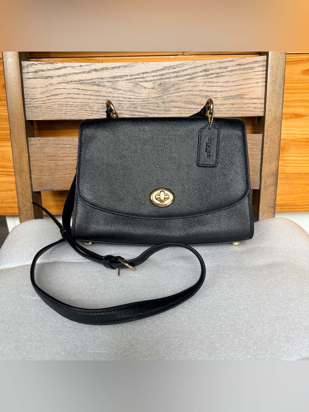 Coach Tilly Women's Top Handle Bag - Black Leather With Gold Hardware